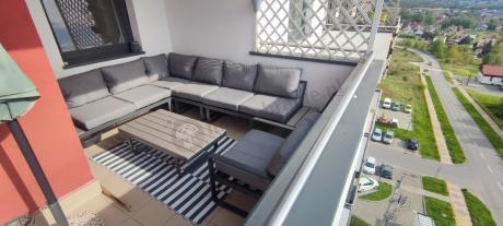 Metalowy narożnik ogrodowy 280x220cm z ławą i fotelem Panaon GG