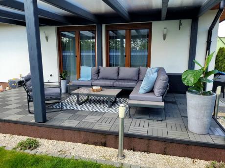 Metalowy narożnik ogrodowy 280x220cm z ławą i fotelem Panaon GG