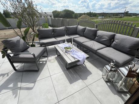 Metalowy narożnik ogrodowy 280x220cm z ławą i fotelem Panaon GG