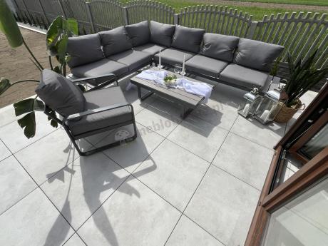 Metalowy narożnik ogrodowy 280x220cm z ławą i fotelem Panaon GG