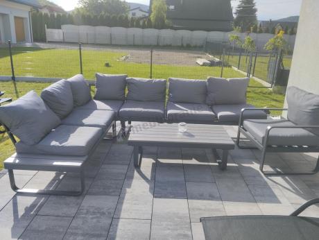 Metalowy narożnik ogrodowy 280x220cm z ławą i fotelem Panaon GG
