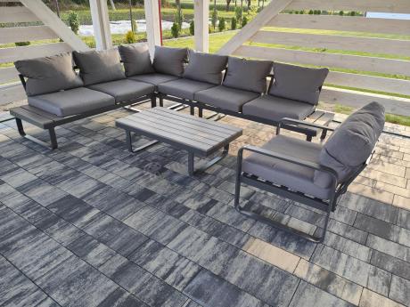 Metalowy narożnik ogrodowy 280x220cm z ławą i fotelem Panaon GG