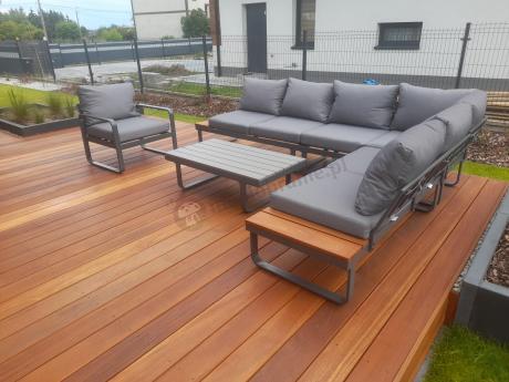 Metalowy narożnik ogrodowy 280x220cm z ławą i fotelem Panaon GG