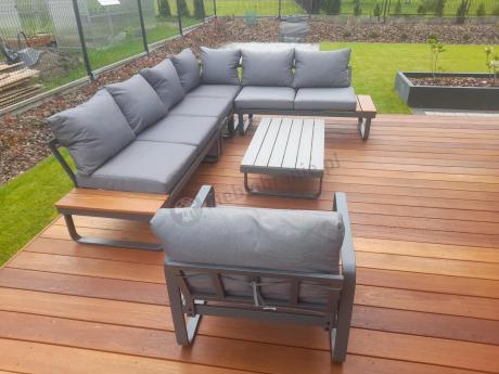 Metalowy narożnik ogrodowy 280x220cm z ławą i fotelem Panaon GG