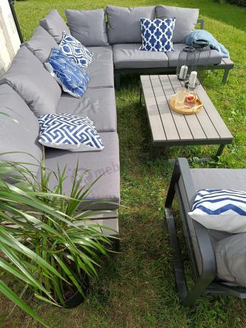 Metalowy narożnik ogrodowy 280x220cm z ławą i fotelem Panaon GG