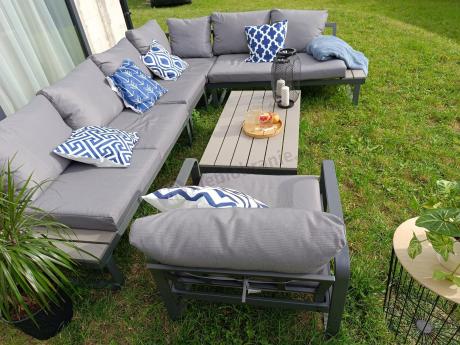 Metalowy narożnik ogrodowy 280x220cm z ławą i fotelem Panaon GG