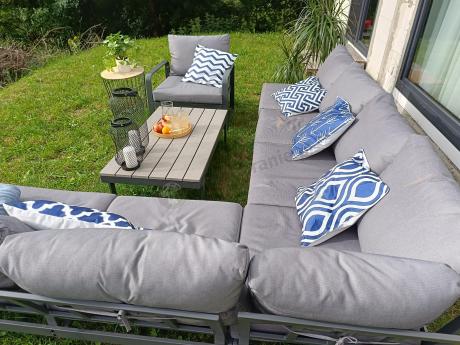 Metalowy narożnik ogrodowy 280x220cm z ławą i fotelem Panaon GG