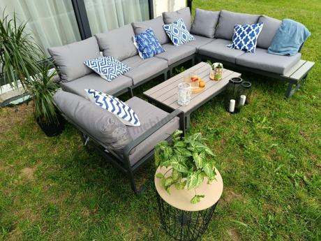 Metalowy narożnik ogrodowy 280x220cm z ławą i fotelem Panaon GG