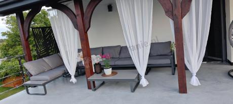 Metalowy narożnik ogrodowy 280x220cm z ławą i fotelem Panaon GG