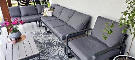 Metalowy narożnik ogrodowy 280x220cm z ławą i fotelem Panaon GG