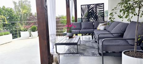 Metalowy narożnik ogrodowy 280x220cm z ławą i fotelem Panaon GG