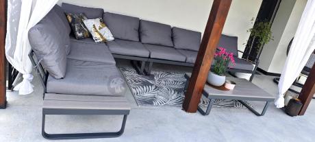 Metalowy narożnik ogrodowy 280x220cm z ławą i fotelem Panaon GG