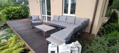 Metalowy narożnik ogrodowy 280x220cm z ławą i fotelem Panaon GG