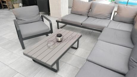 Metalowy narożnik ogrodowy 280x220cm z ławą i fotelem Panaon GG