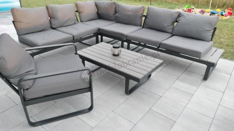 Metalowy narożnik ogrodowy 280x220cm z ławą i fotelem Panaon GG