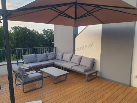 Metalowy narożnik ogrodowy 280x220cm z ławą i fotelem Panaon GG