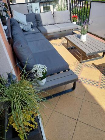 Metalowy narożnik ogrodowy 280x220cm z ławą i fotelem Panaon GG