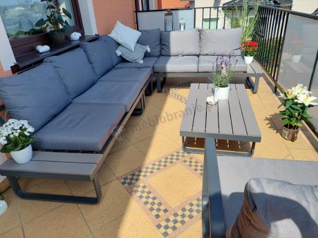 Metalowy narożnik ogrodowy 280x220cm z ławą i fotelem Panaon GG