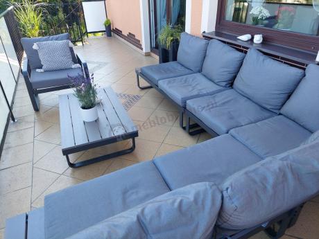 Metalowy narożnik ogrodowy 280x220cm z ławą i fotelem Panaon GG