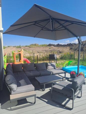 Metalowy narożnik ogrodowy 280x220cm z ławą i fotelem Panaon GG