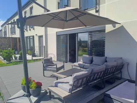 Metalowy narożnik ogrodowy 280x220cm z ławą i fotelem Panaon GG