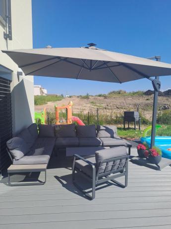 Metalowy narożnik ogrodowy 280x220cm z ławą i fotelem Panaon GG