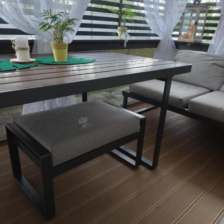 Metalowy narożnik ogrodowy 280x220cm ze stołem 160cm i fotelem Panaon LG