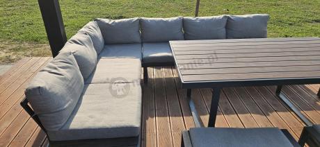 Metalowy narożnik ogrodowy 280x220cm ze stołem 160cm i fotelem Panaon LG