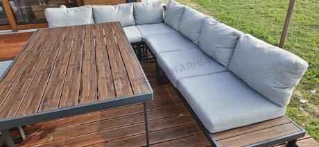 Metalowy narożnik ogrodowy 280x220cm ze stołem 160cm i fotelem Panaon LG