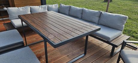 Metalowy narożnik ogrodowy 280x220cm ze stołem 160cm i fotelem Panaon LG