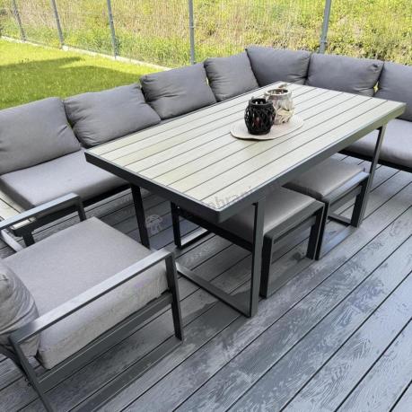 Metalowy narożnik ogrodowy 280x220cm ze stołem obiadowym i fotelem Panaon GG