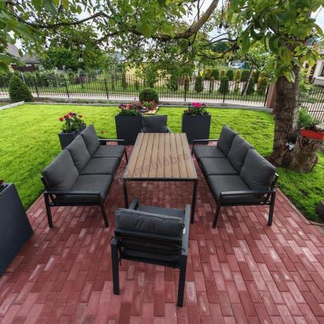 Metalowy zestaw mebli do ogrodu dla 8 osób Sodor Grande - Dark Grey Polywood