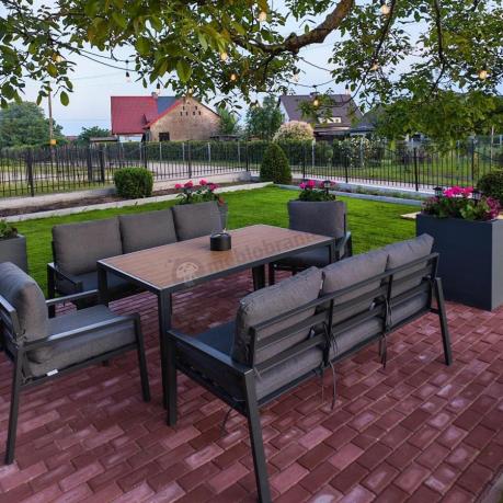 Metalowy zestaw mebli do ogrodu dla 8 osób Sodor Grande - Dark Grey Polywood