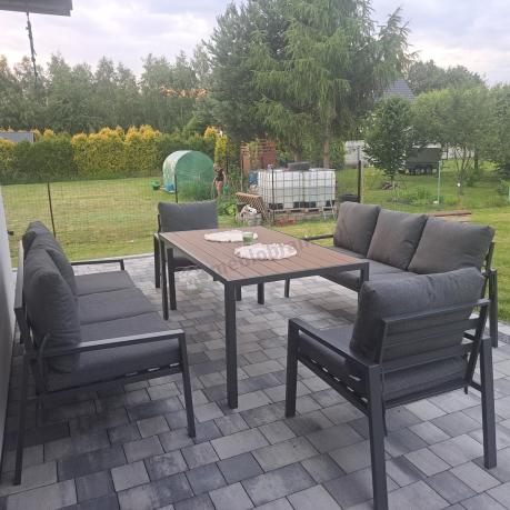 Metalowy zestaw mebli do ogrodu dla 8 osób Sodor Grande - Dark Grey Polywood