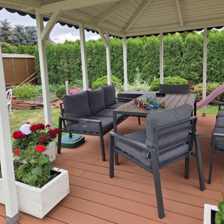 Metalowy zestaw mebli do ogrodu dla 8 osób Sodor Grande - Dark Grey Polywood