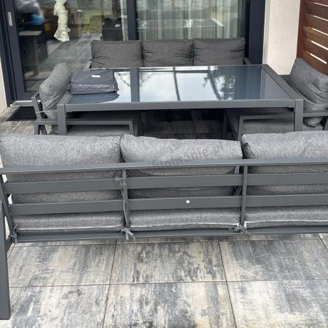 Metalowy zestaw mebli na taras dla 8 osób Sodor Grande - Dark Grey