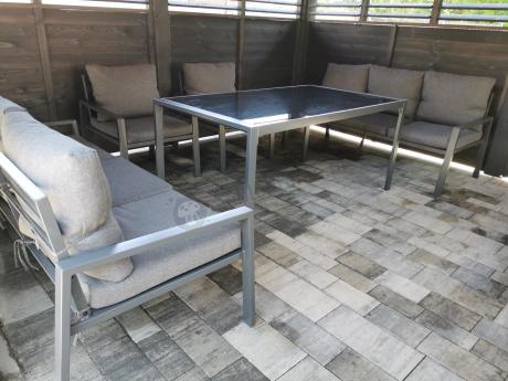 Metalowy zestaw mebli na taras dla 8 osób Sodor Grande - Dark Grey