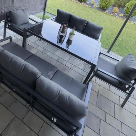 Metalowy zestaw mebli na taras dla 8 osób Sodor Grande - Dark Grey