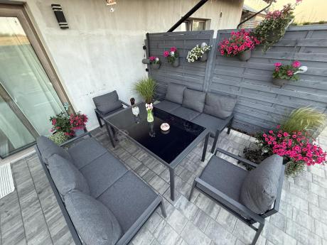 Metalowy zestaw mebli na taras dla 8 osób Sodor Grande - Dark Grey