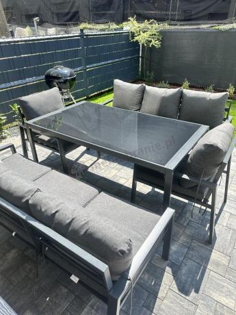 Metalowy zestaw mebli na taras dla 8 osób Sodor Grande - Dark Grey