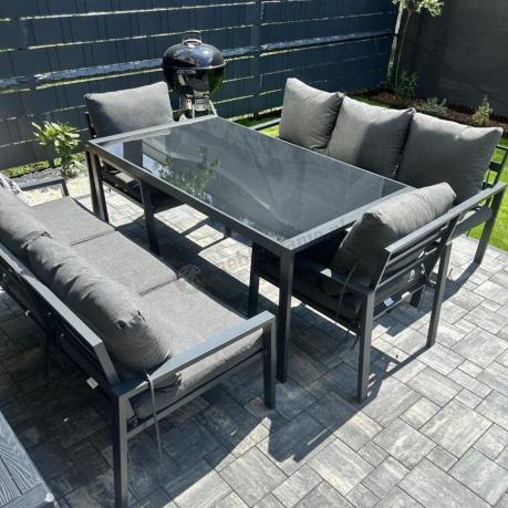 Metalowy zestaw mebli na taras dla 8 osób Sodor Grande - Dark Grey