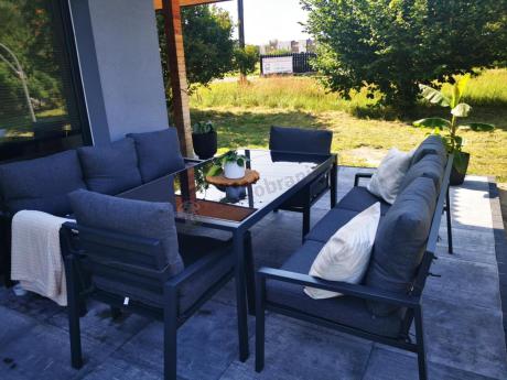 Metalowy zestaw mebli na taras dla 8 osób Sodor Grande - Dark Grey