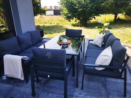 Metalowy zestaw mebli na taras dla 8 osób Sodor Grande - Dark Grey