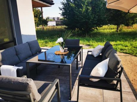 Metalowy zestaw mebli na taras dla 8 osób Sodor Grande - Dark Grey