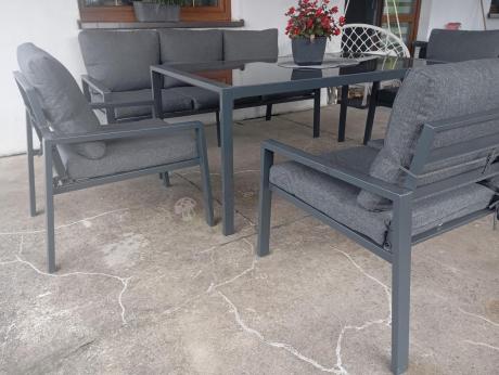 Metalowy zestaw mebli na taras dla 8 osób Sodor Grande - Dark Grey