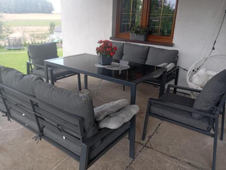 Metalowy zestaw mebli na taras dla 8 osób Sodor Grande - Dark Grey