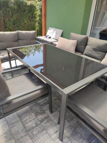 Metalowy zestaw mebli na taras dla 8 osób Sodor Grande - Dark Grey