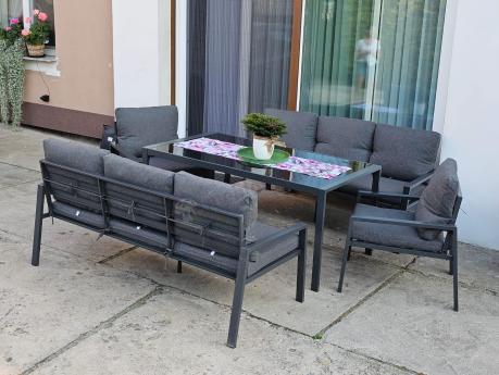 Metalowy zestaw mebli na taras dla 8 osób Sodor Grande - Dark Grey