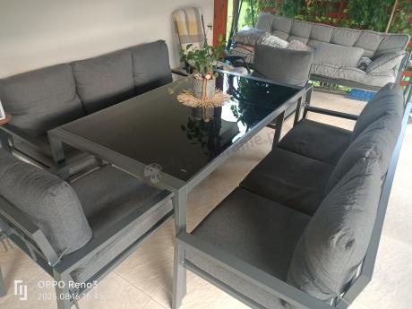 Metalowy zestaw mebli na taras dla 8 osób Sodor Grande - Dark Grey