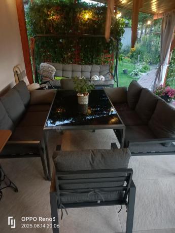 Metalowy zestaw mebli na taras dla 8 osób Sodor Grande - Dark Grey